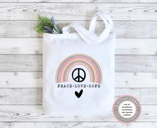 Tasche Beutel Einkaufstasche Regenbogen Peace Love Hope Geschenk Geburtstag von Lüttentüddel®